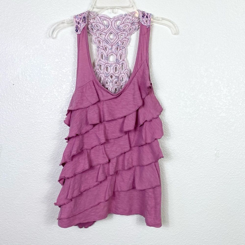 Eyelash Couture Y2k Pink Ruffled Cutout Racerback Tank Top